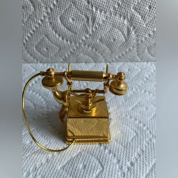 Vintage 24k Gold Plated Telephone trinket Decor W/ Swarovski Crystals KG&C - Picture 3 of 6